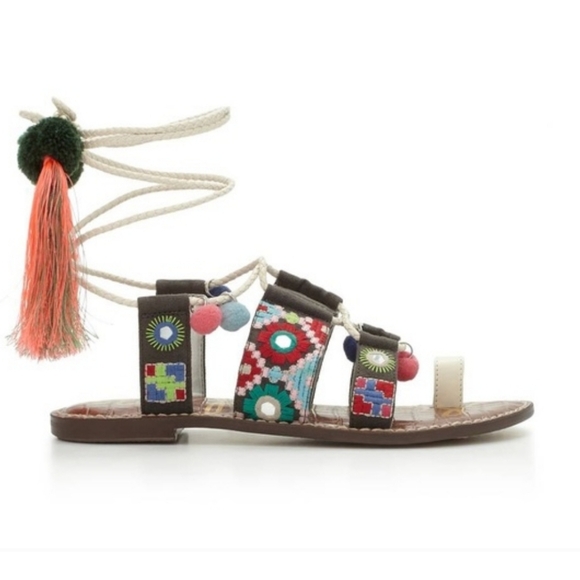 Sam Edelman Gretchen Gladiators 6.5 anthropologie embroidered tassel sandals - Picture 1 of 9